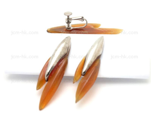 14X50mm Amber Horn Carved Earring With 925 Silver Setting [z1594]