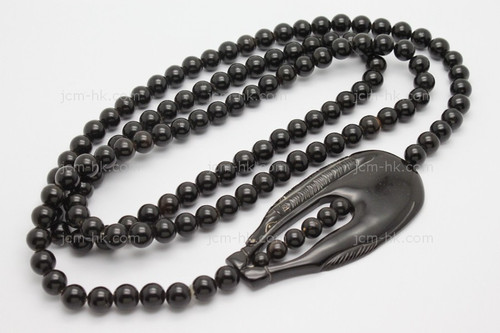 77X38mm Buffalo Horn & Onyx Bead Horse Necklace 36" [z1844]