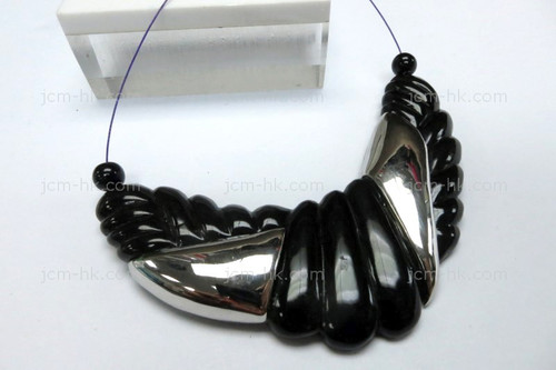 80X30mm Buffalo Horn Part Drill With 925 Silver Setting [z1895]