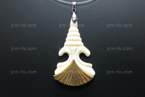 30x52mm Buffalo Bone Carved Designer Bead Pendant with Brass Setting [z5024]