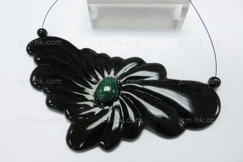 114x58mm Buffalo Horn Part with Malachite [z5289]