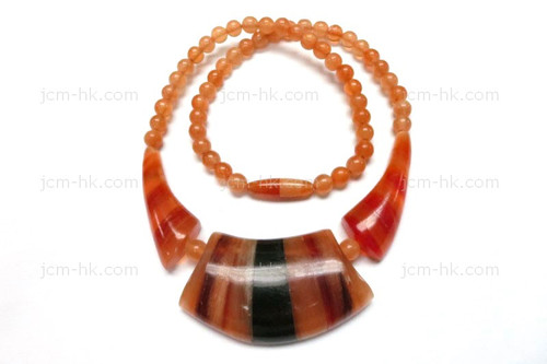 100x28mm Amber & Buffalo Horn Necklace 18" [z7525]