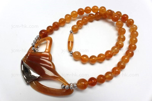 60x35mm Amber Horn Necklace 18" with 925 Silver [z7531]