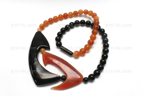 90x40mm Amber & Buffalo Horn Necklace 18" [z7570]