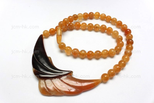 90x30mm Amber & Buffalo Horn Necklace 18" [z7665]