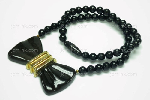 66x55mm Buffalo Horn & Onyx Beads Necklace 18" [z7679]