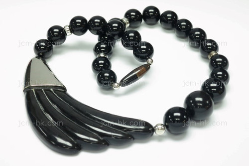 88x45mm Buffalo Horn Onyx Beads 925 Sterling Silver Necklace 18" [z7686]