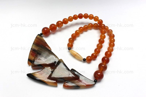 100x45mm Amber & Buffalo Horn Necklace 18" [z7690]