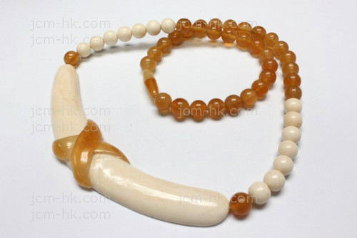 110x18mm Amber Horn & Buffalo Bone Necklace 18" [z7762]
