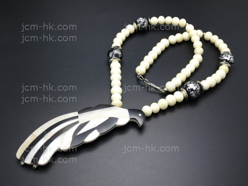 30x90mm Buffalo Bone & Mother of Pearl Necklace 20" [z7840]