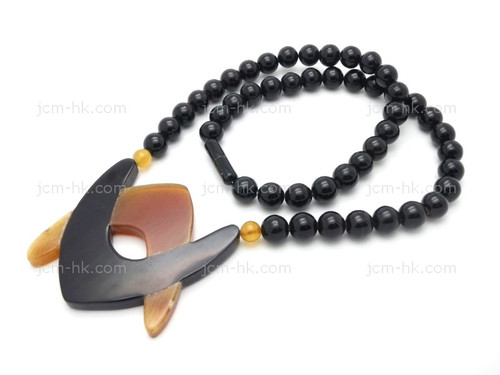 48x48mm Amber & Buffalo Horn Necklace 18" [z8231]