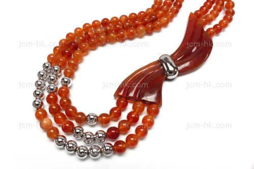 28x100mm 3-row Amber Horn Necklace 32" with 925 Sterling Silver [z8532]