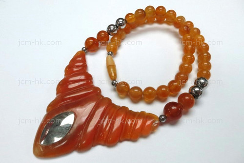 75x50mm Amber Horn Necklace 18" with 925 Sterling Silver [z8548]