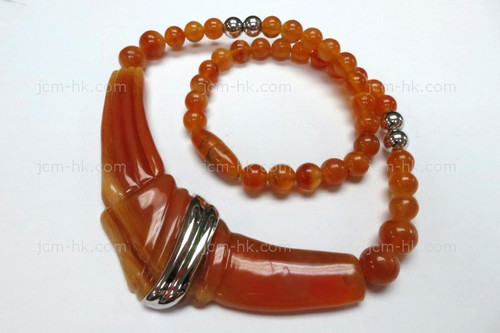 110x32mm Amber Horn Necklace 18" with 925 Sterling Silver [z8549]