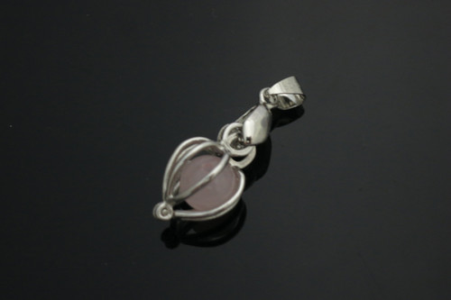 18mm Silver Plated Pendant With 8mm Rose Quartz Ball [e2268]