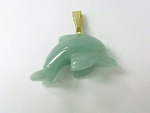 30mm Green Aventurine Jump Dolphin Pendant (12-15mm Thick) [e1192]