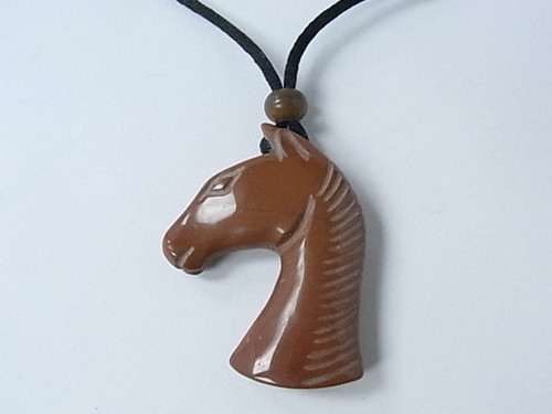 48mm Red Jasper Fine Carved Horse Head Pendant With Black Cord [e1533]
