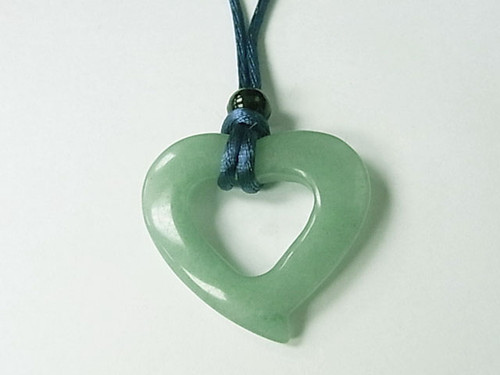 40mm Green Aventurine Heart With Hear With Cord Necklace 36" [e1520]