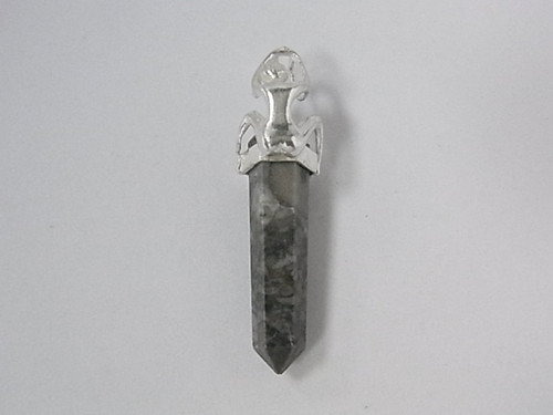 925 Sterling Silver 50mm Fossil Jasper Healing Crystal Point Pendant [e992]