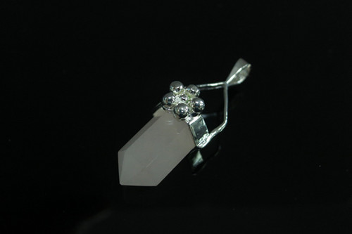 925 Sterling Silver 10x22mm Rose Quartz Crystal Double Point Healing Pendant [e2252]