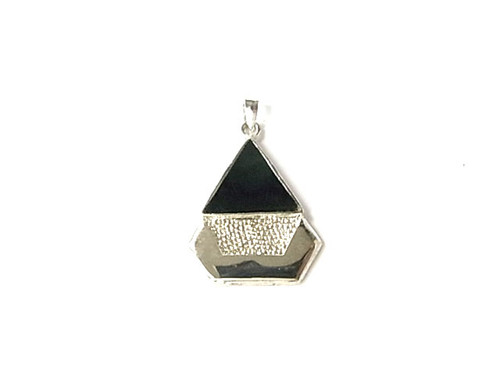 925 Sterling Silver 25mm Black Agate Pendant [e104]