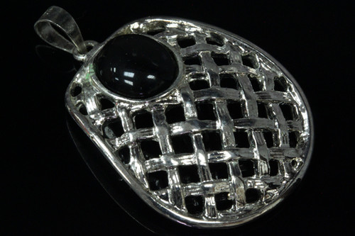 925 Sterling Silver 25x30mm Black Agate Pendant [e2324]