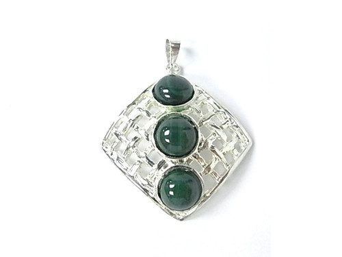 925 Sterling Silver 30mm A Grade Green Malachite Pendant [e165]