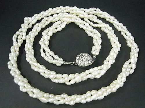 4mm 3-Row Freshwater Pearl Necklace 24"