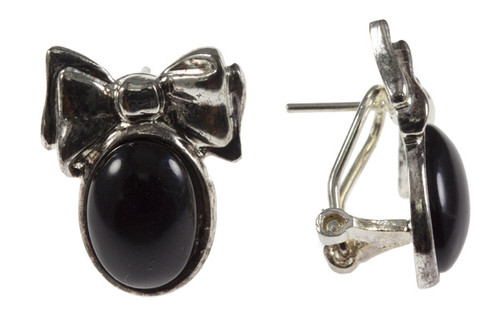 925 Sterling Silver 18x24mm Black Agate Clip On+Post Earring [e2299]