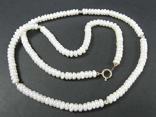 4-5mm Freshwater Pearl Necklace 17" 14K 585 Gold Clasp & 5pcs.14K Beads