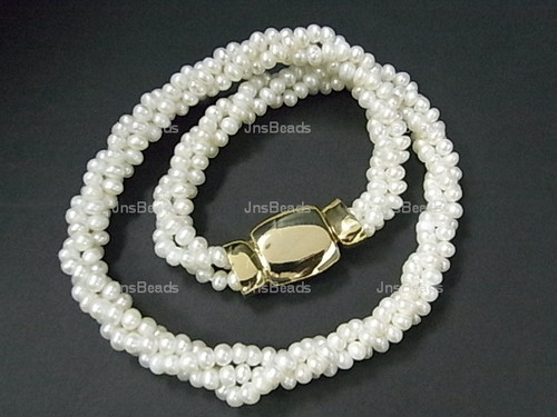 [lcz] 4-5mm 3-Row Freshwater Pearl Necklace 18" 18K G.P. Clasp