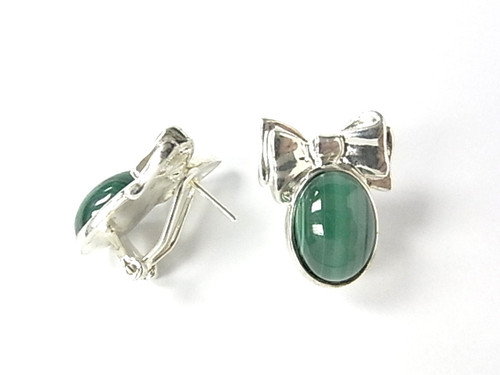 925 Sterling Silver 18x24mm A Grade Green Malachite Earring [e166]