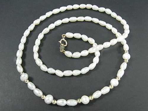 4-5mm Freshwater Pearl Necklace 18" 14K 585 Gold Clasp & 10pcs.14K Beads