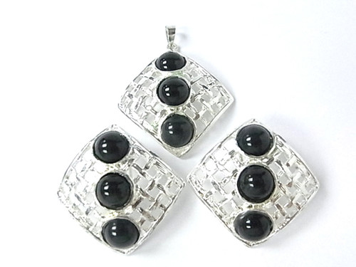 925 Sterling Silver 30mm Black Onyx Pendant & Earring [e1153]