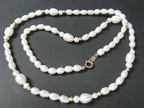 4-5mm Freshwater Pearl Necklace 17" 14K 585 Gold Clasp & 14pcs.14K Beads