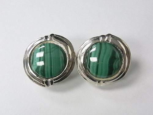 925 Sterling Silver 26mm A Grade Green Malachite Post Earring. [e1960]