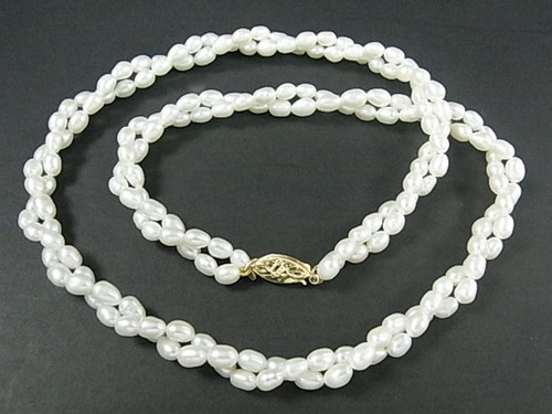 4-5mm 2-Row Freshwater Pearl Necklace 18" 14K 585 Gold Clasp