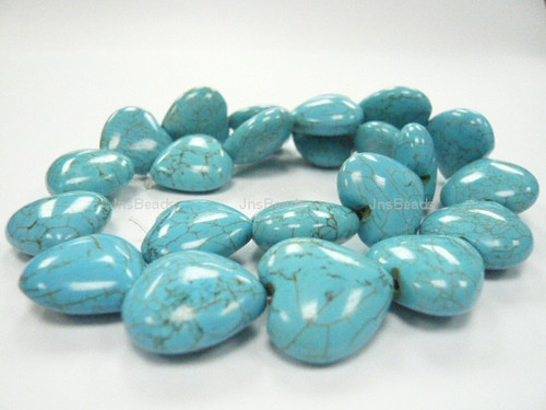 20x10mm Turquoise Puff Heart Beads 15.5" [t128]
