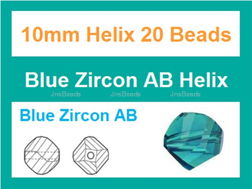 10mm Blue Zircon Crystal Helix 20 Beads