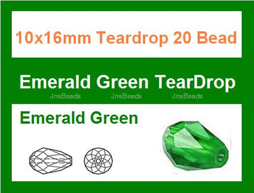 10x16mm Emerald Green Crystal Ab Teardrop 20 Beads