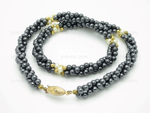 4mm 3row Hematite Necklace 18" & 14k Gold Plated Clasp [e3072]