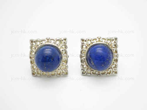 18mm Lapis Lazuli Earring With 925 Sterling Silver Setting [e3201]