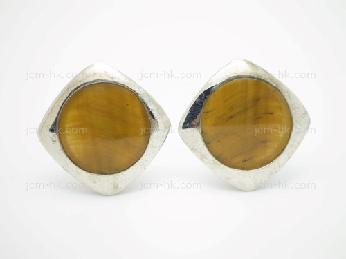 28mm Tiger Eye Earring With 925 Sterling Silver Setting [e3264]