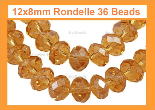 12x8mm Topaz Crystal Faceted Rondelle 36 Beads