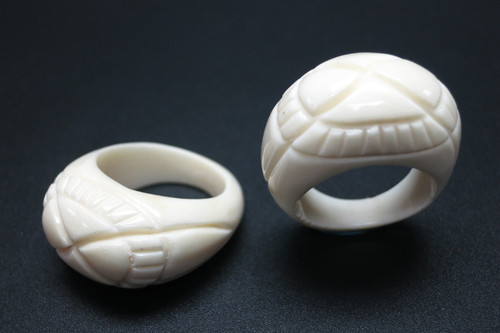 14mm Buffalo Bone Carved Dome Ring [z1798]