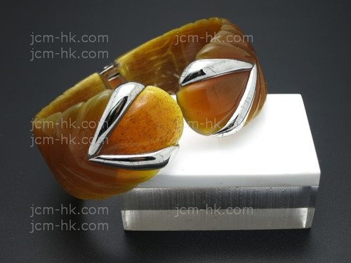 30mm Free Size Amber Horn Bangle & 925 Sterling Silver [z7922]