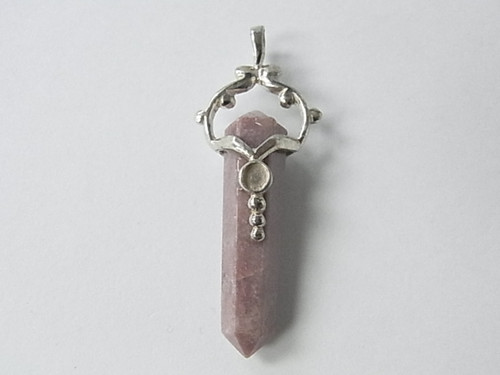 925 Sterling Silver 48mm Rhodonite Healing Crystal Point Pendant [e1622]