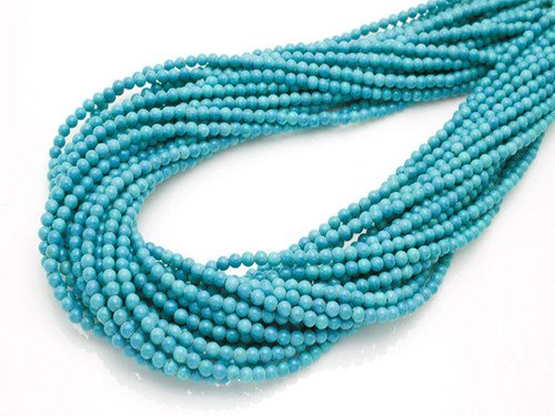 3mm Blue Turquoise Round Beads 15.5" stabilized [3d21]