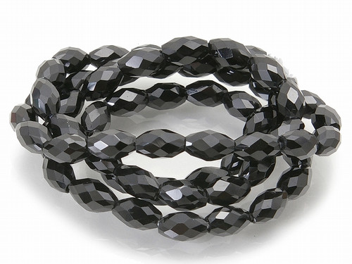 8x12mm Onyx Obsidian Faceted Rice Beads 15.5" [sc8b65]