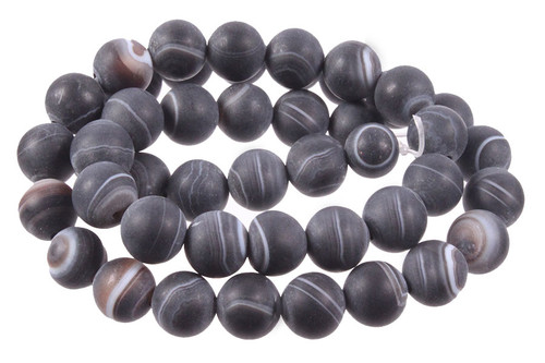 10mm Matte Black Stripe Agate Round Beads 15.5" dyed [10f26m]